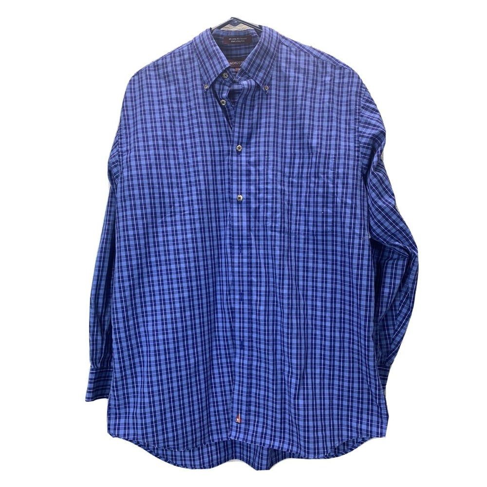 Nordstrom Men's Plaid Blue Button Down Dress Shirt size Medium